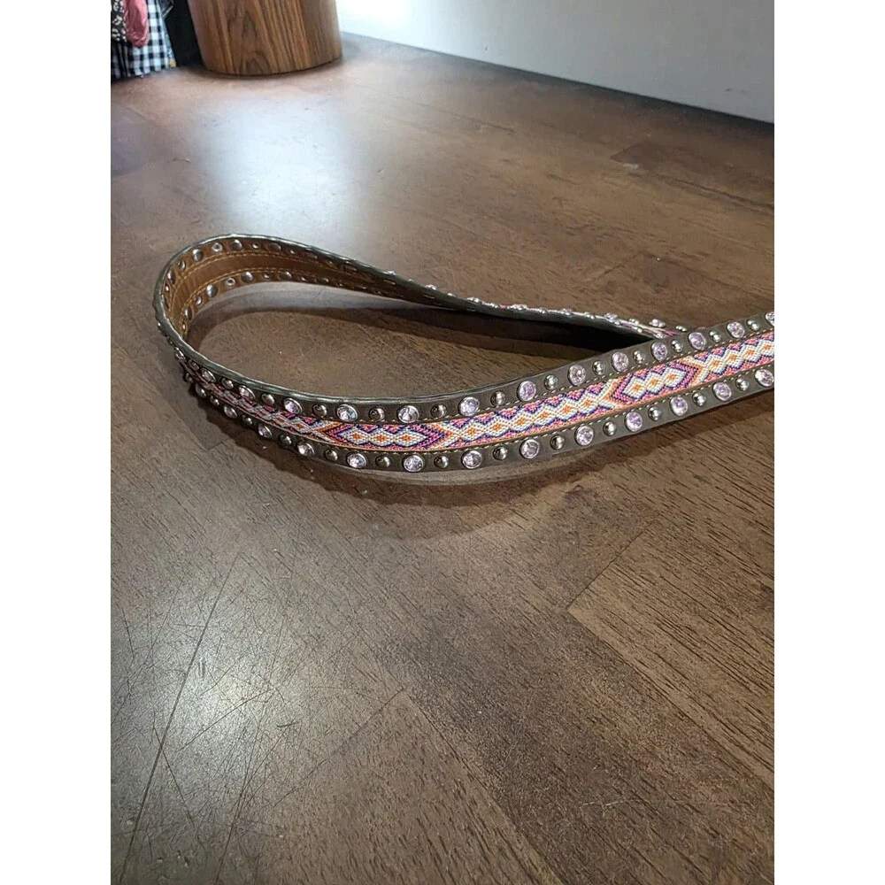 3D Belt Co Angel Ranch Girls Aztec Leather Rhinestone Western Belt XL 30